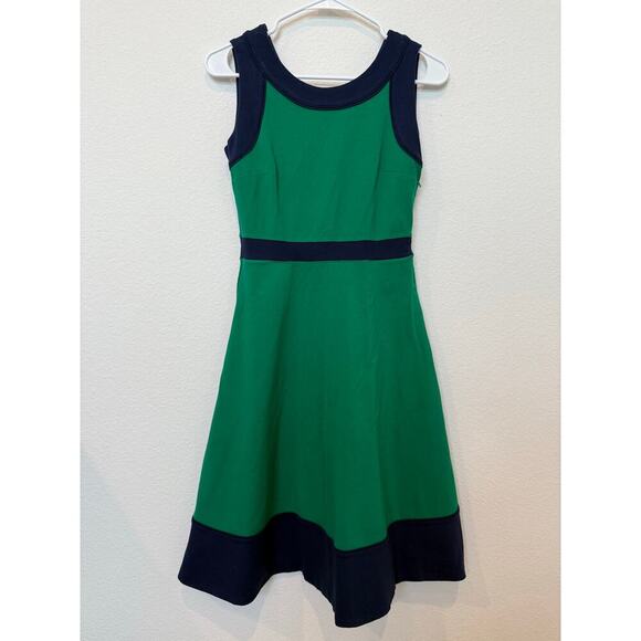 Lands End Green/Navy Dress Stretch‎ Fit and Flare 2 - Picture 1 of 9